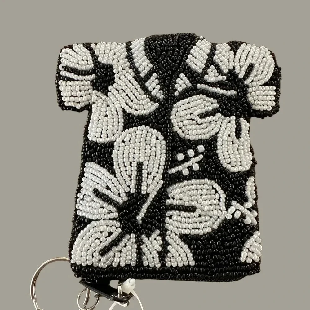 NWT‎ Buxton Mini Beaded Hawaiian Shirt Keychain Pouch Change Purse Black New Vtg